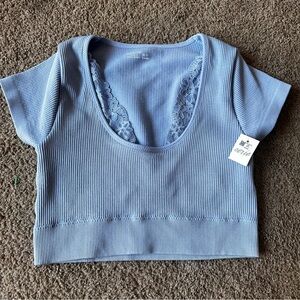 Aerie Light Blue Ribbed Crop Top